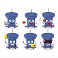 Blue push pin cartoon character with various types of business emoticons