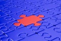 Blue puzzle and one red. Isolated 3D Royalty Free Stock Photo