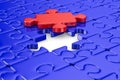 Blue puzzle and one red. Isolated 3D Royalty Free Stock Photo