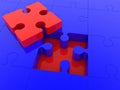 Blue puzzle pieces around a red puzzle piece Royalty Free Stock Photo