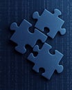 Blue Puzzle Pieces Connecting on Digital Binary Code Background