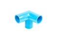 Blue PVC Pipe fittings connector three way elbow.