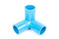Blue PVC Pipe fittings connector three way elbow.