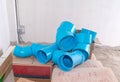 Blue PVC Pipe fittings joint and elbow, PVC Conduit Fitting Royalty Free Stock Photo