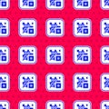 Blue QR code sample for smartphone scanning icon isolated seamless pattern on red background. Vector Royalty Free Stock Photo