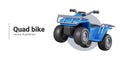 Blue quad bike in process of fast driving. Four wheeled vehicle, ATV Royalty Free Stock Photo