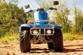 Blue quad on sand on the road, safari Royalty Free Stock Photo