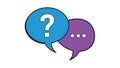 A blue question bubble and a purple three-dot bubble illustrating communication and inquiry Royalty Free Stock Photo