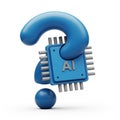 Blue Question Mark with AI Chip Symbolizing Artificial Intelligence and Uncertainty Royalty Free Stock Photo