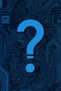 Blue Question Mark on Circuit Board Background Technology, Problem Solving, and Innovation Concept Royalty Free Stock Photo