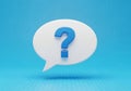 A blue question mark inside a white speech bubble against a light blue gradient background isolated on white background Royalty Free Stock Photo