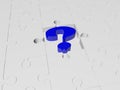 Blue question mark between puzzle pieces in close-up Royalty Free Stock Photo