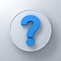 Blue question mark on round white signboard background