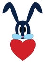 Blue rabbit wiith a big red heart vector illustration