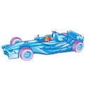 Blue racing car with driver inside, toy, isolated object on white background, vector illustration Royalty Free Stock Photo