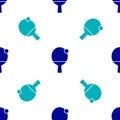 Blue Racket for playing table tennis icon isolated seamless pattern on white background. Vector Royalty Free Stock Photo
