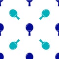 Blue Racket for playing table tennis icon isolated seamless pattern on white background. Vector Illustration Royalty Free Stock Photo