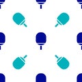 Blue Racket for playing table tennis icon isolated seamless pattern on white background. Vector Illustration Royalty Free Stock Photo