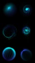 Blue radiant data core with radial dots and energy lines on black background Royalty Free Stock Photo