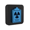 Blue Radiation warning document icon isolated on transparent background. Text file. Black square button.