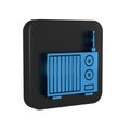 Blue Radio with antenna icon isolated on transparent background. Black square button. Royalty Free Stock Photo