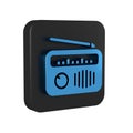 Blue Radio with antenna icon isolated on transparent background. Black square button. Royalty Free Stock Photo