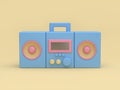 Blue radio-music player cartoon style soft yellow minimal background 3d rendering