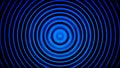 Blue radio wave, radar or sonar, hypnotic effect, seamless loop. Animation. Rotating bright neon rings on black