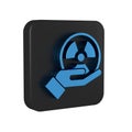 Blue Radioactive in hand icon isolated on transparent background. Radioactive toxic symbol. Radiation Hazard sign. Black