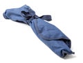 Blue rag pouch with knotted knot and surprise inside on white isolated background