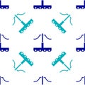 Blue Railway icon isolated seamless pattern on white background. Railroad overhead lines. Contact wire. Vector Royalty Free Stock Photo