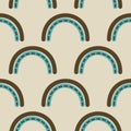 Blue rainbow groovy 1970 good vibes seamless vector pattern background. Warm retro abstract wallpaper, cute 70s texture