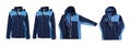 Blue raincoat. Various jacket options.