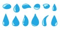Blue raindrops icons, decorative pears or drops various shapes set. Isolated water drips signs, abstract falling wet