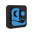 Blue Ramadan fasting icon isolated on transparent background. Fast day and night. Religious fasting. Black square button