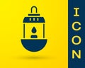 Blue Ramadan Kareem lantern icon isolated on yellow background. Vector Illustration