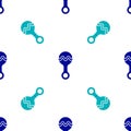 Blue Rattle baby toy icon isolated seamless pattern on white background. Beanbag sign. Vector