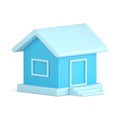 Blue real estate village house roof and door stairs building facade 3d icon isometric vector