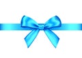 Blue realistic gift bow with horizontal ribbon