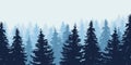 Blue realistic vector illustration of forest in winter