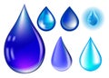 Blue realistic vector water drop set on white background Royalty Free Stock Photo