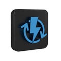 Blue Recharging icon isolated on transparent background. Electric energy sign. Black square button. Royalty Free Stock Photo