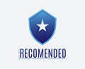 Blue Recommended Logo badge with text and shield icon