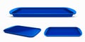 Blue rectangle plastic lunch tray side view mockup Royalty Free Stock Photo