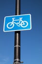 Blue rectangular cycle path route sign