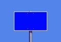 blue rectangular metal highway sign. blank billboard ad panel and mockup base Royalty Free Stock Photo