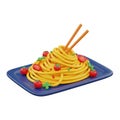 Plate of Spaghetti with Cherry Tomatoes and Chopsticks on White Background pasta noodles Royalty Free Stock Photo