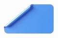 Blue rectangular shaped sticker curled from the corner isolated on a white background.