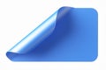 Blue rectangular shaped sticker curled from the corner isolated on a white background.