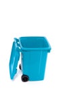 A blue recycle bin